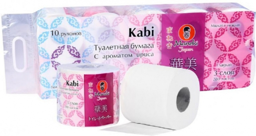 MANEKI Бумага туалетная Kabi, белая, 3 слоя, с ароматом ириса 39.2 м., 10 рулонов