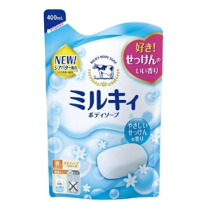 COW Milky Жидкое пенное мыло для тела c керамидами и молочными протеинами, с ароматом свежести (мягкая упаковка), 400 мл.