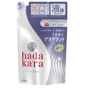 LION Hadakara Увлажняющее жидкое мыло для тела с прохладным травяным ароматом дезодорирующее, для всех типов кожи (мягкая упаковка), 360 мл.