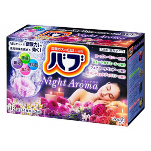 KAO Night Aroma-Соль для ванны в таблетках 4 аромата (роза, ромашка, лаванда и жасмин) коробка 12 шт. х 40 гр.