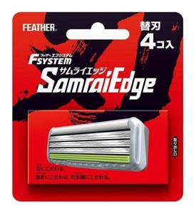 Feather F-System Samurai Запасные кассеты с тройным лезвием для станка, 4 кассеты